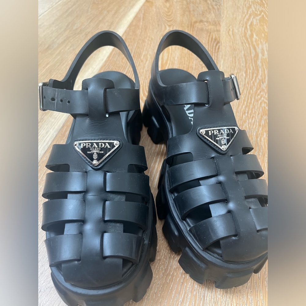 Prada Black Rubber Caged Platform Sandals - Picture 2 of 6